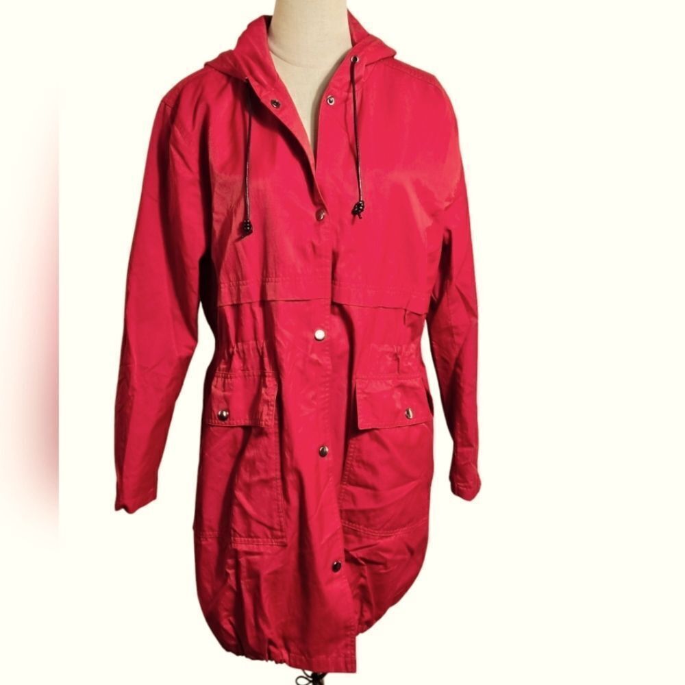 BDG Nylon Red Hooded Rain Jacket